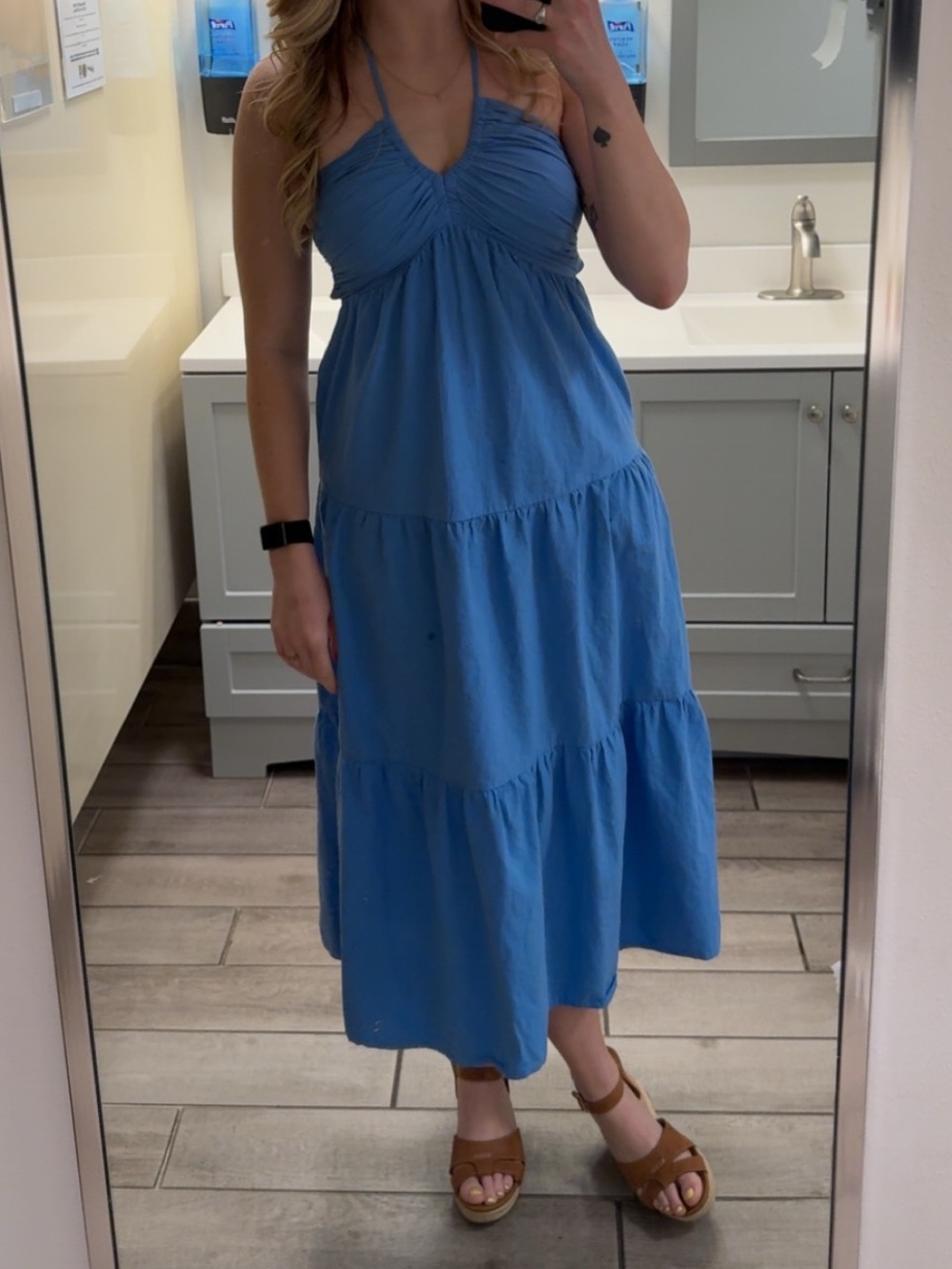 Women’s Blue Halter Tiered Maxi Dress
